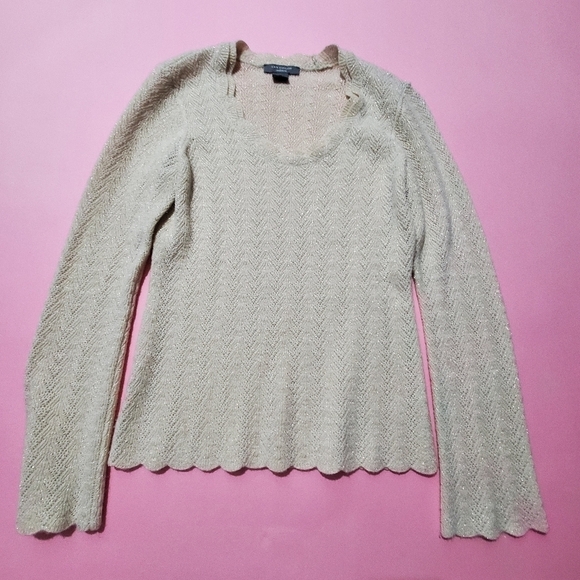 Ann Taylor Sweaters - ✨️ Ann Taylor Cream Gold Sparkle Scallop Cashmere Sweater